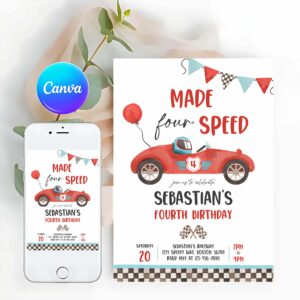 Racing Car Invitation, Made Four Speed Race Car 4th Birthday Invitation