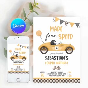Racing Car Invitation, Made Four Speed Race Car 4th Birthday Invitation