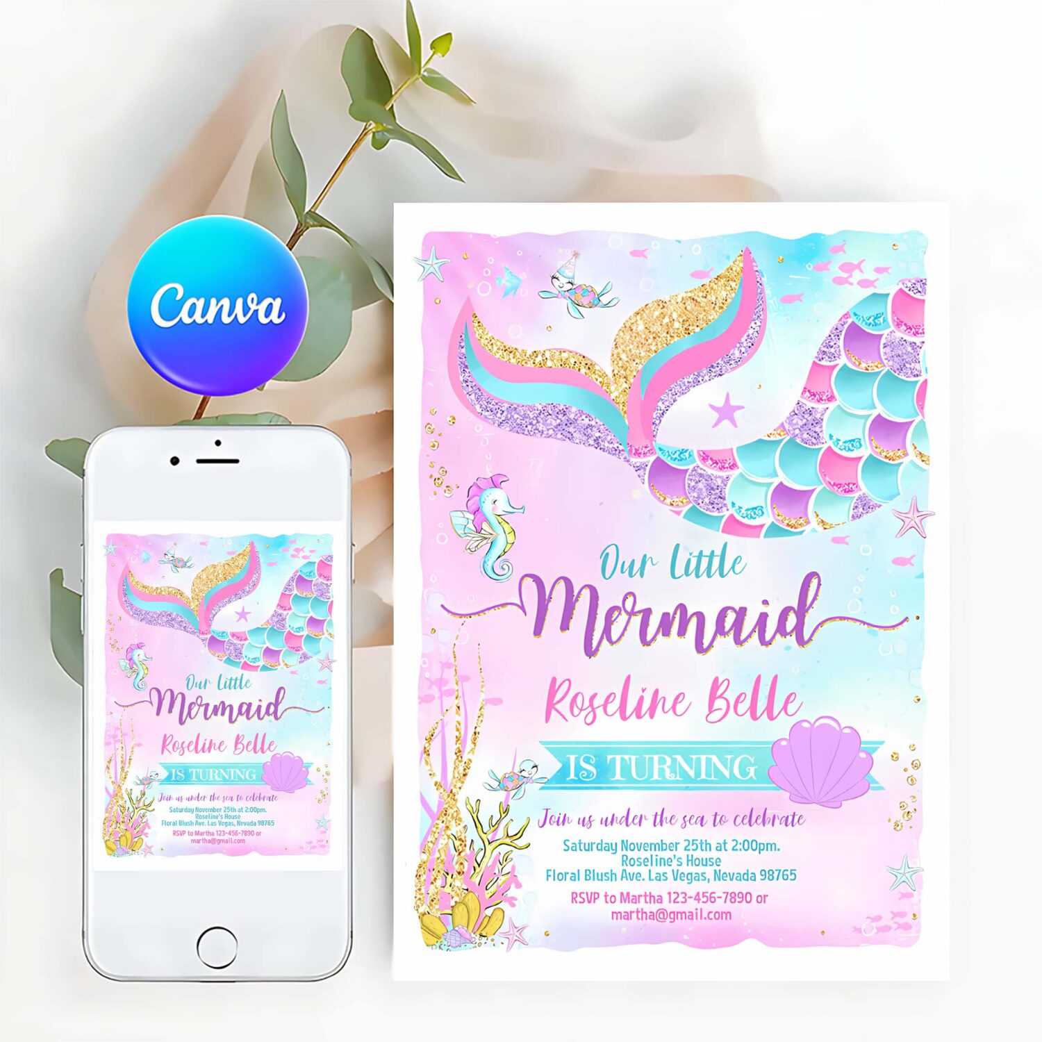 Editable mermaid birthday invitation mermaid invite under the sea birthday party