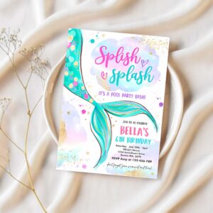Editable mermaid birthday invitation mermaid pool party invitation pink gold mermaid under the sea pool birthday party 1
