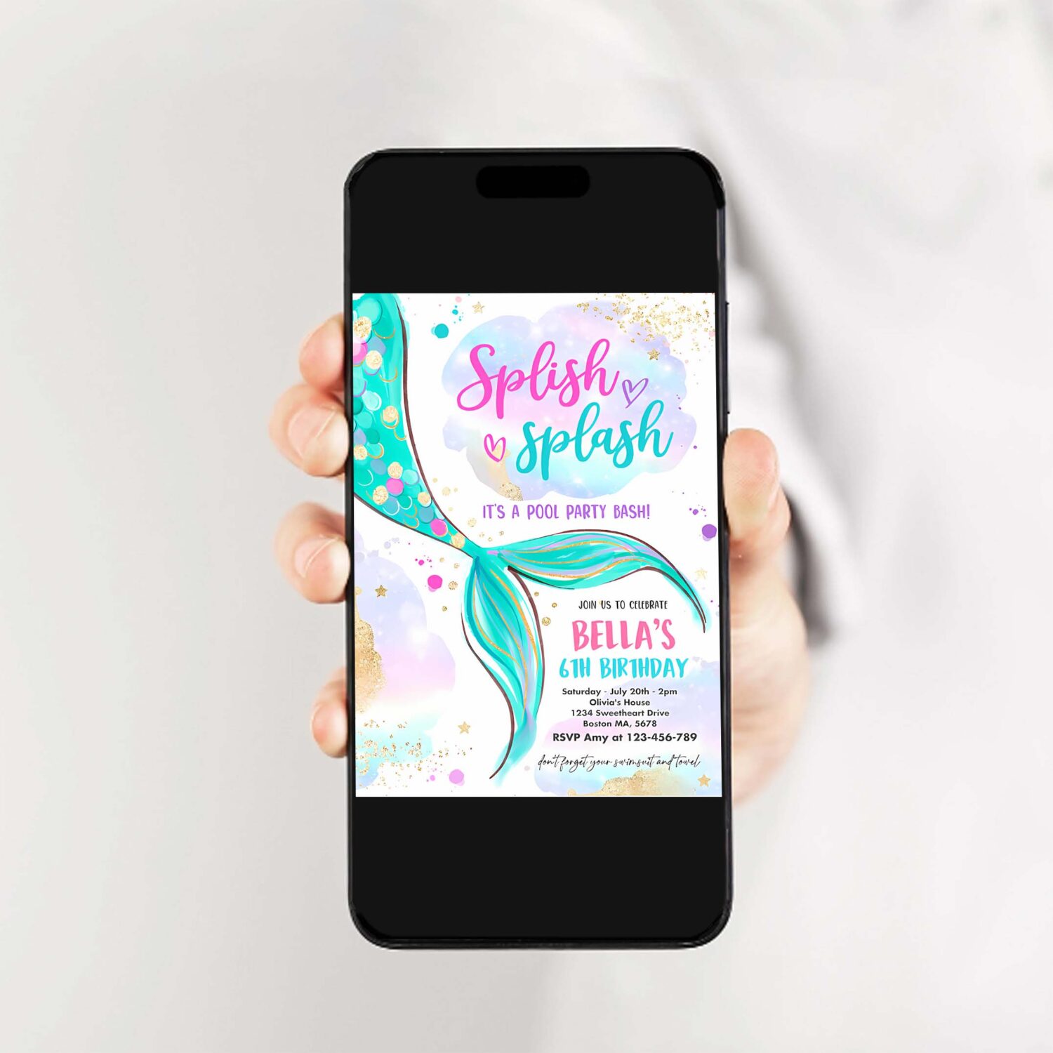 Editable mermaid birthday invitation mermaid pool party invitation pink gold mermaid under the sea pool birthday party 2