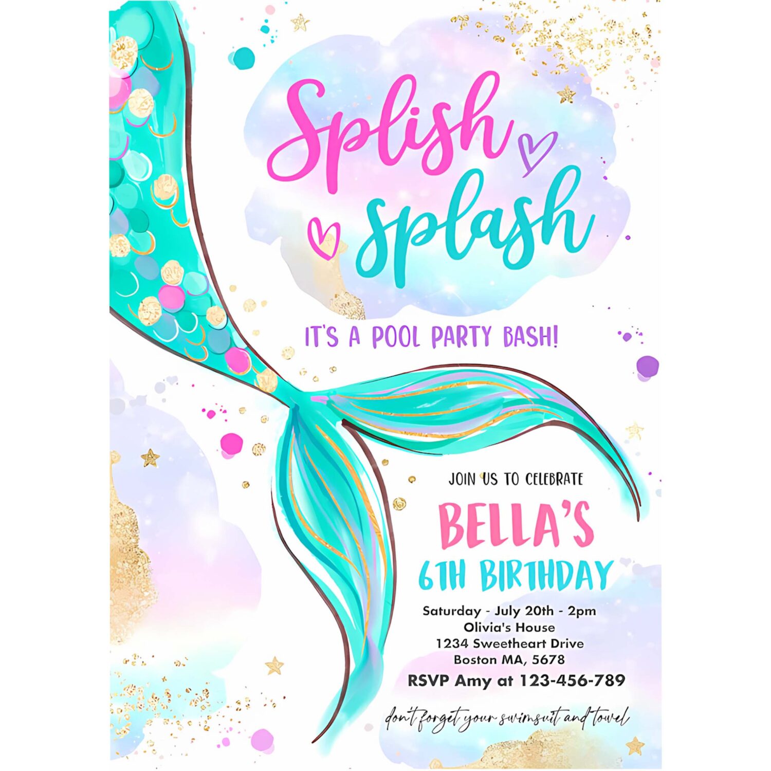 Editable mermaid birthday invitation mermaid pool party invitation pink gold mermaid under the sea pool birthday party 4