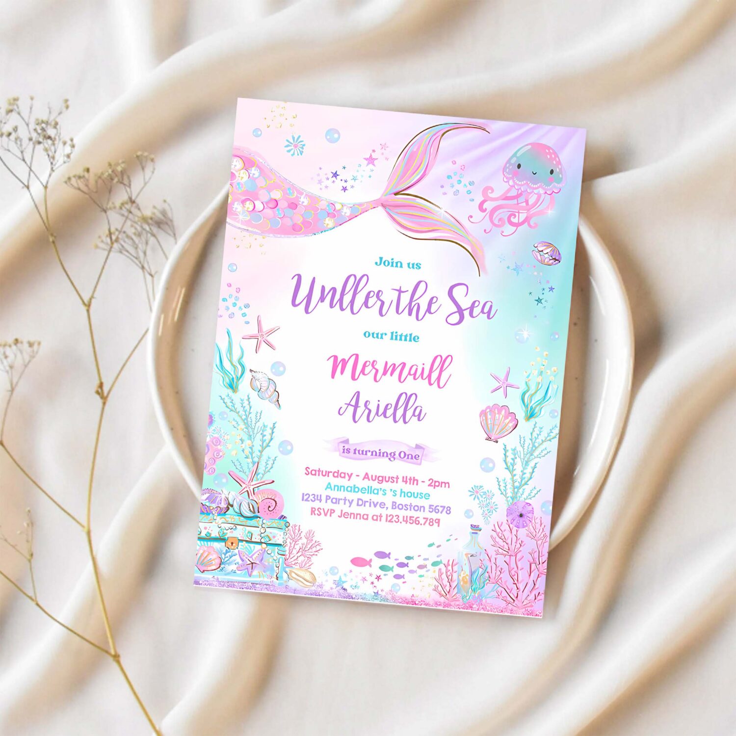 Editable mermaid birthday invitation mermaid under the sea birthday party whimsical mermaid birthday party 1
