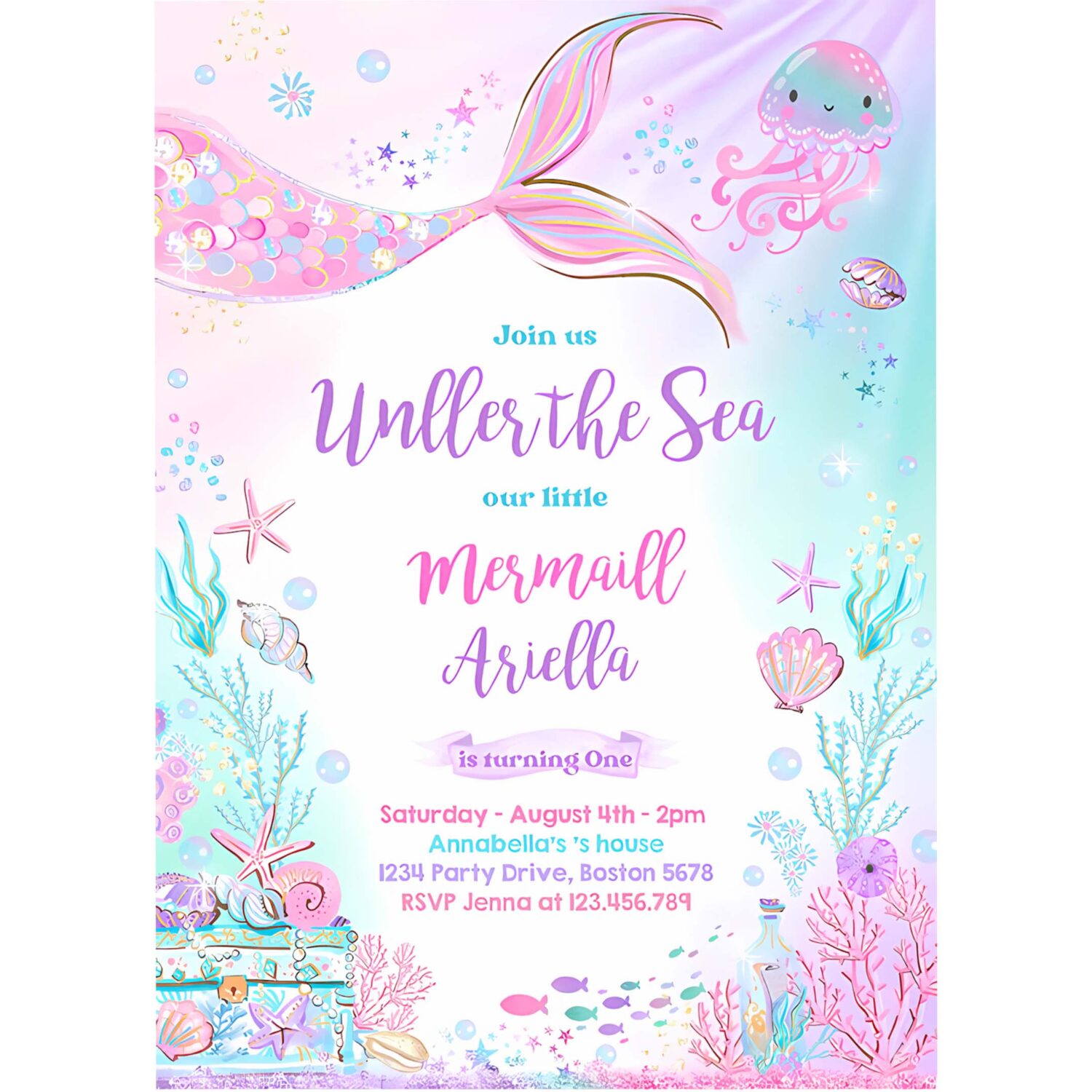 Editable mermaid birthday invitation mermaid under the sea birthday party whimsical mermaid birthday party 4