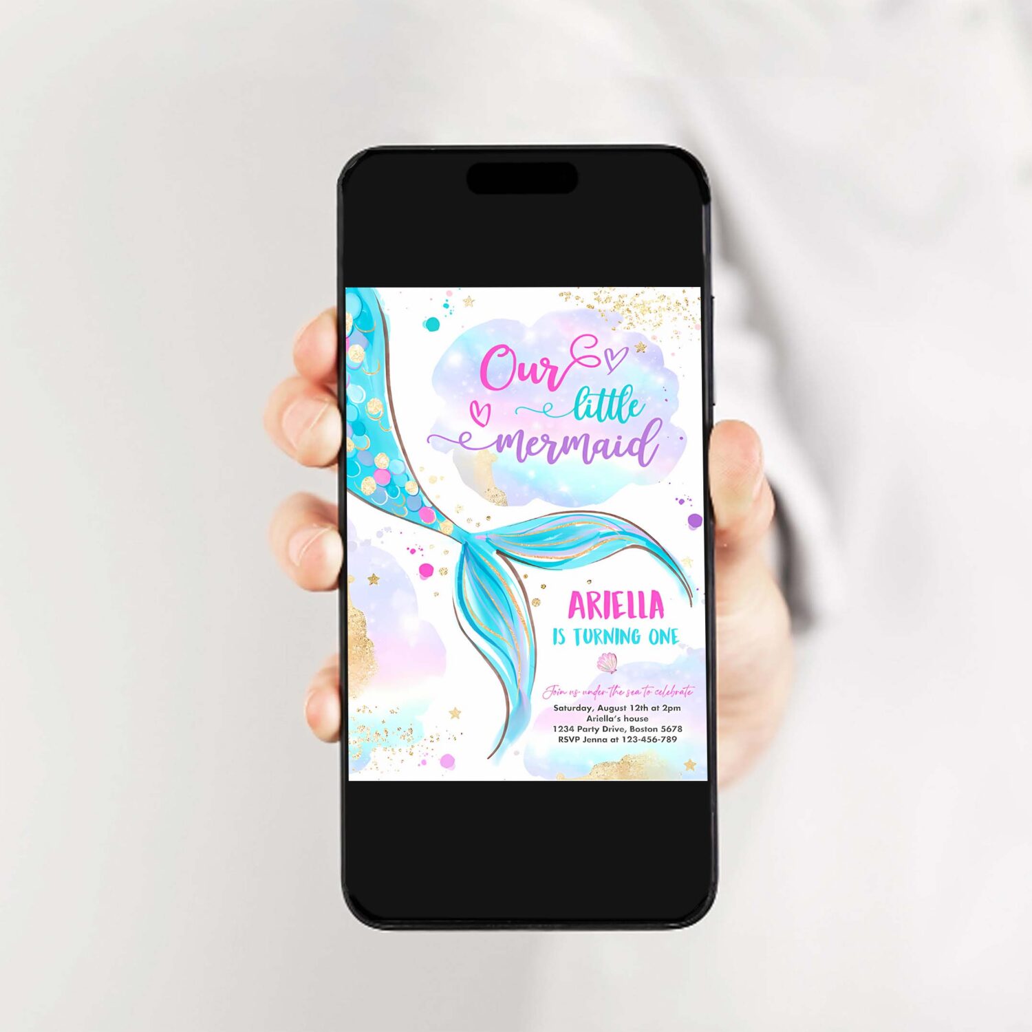 Editable mermaid birthday invitation our little mermaid 1st birthday party pink and gold whimsical mermaid birthday 2