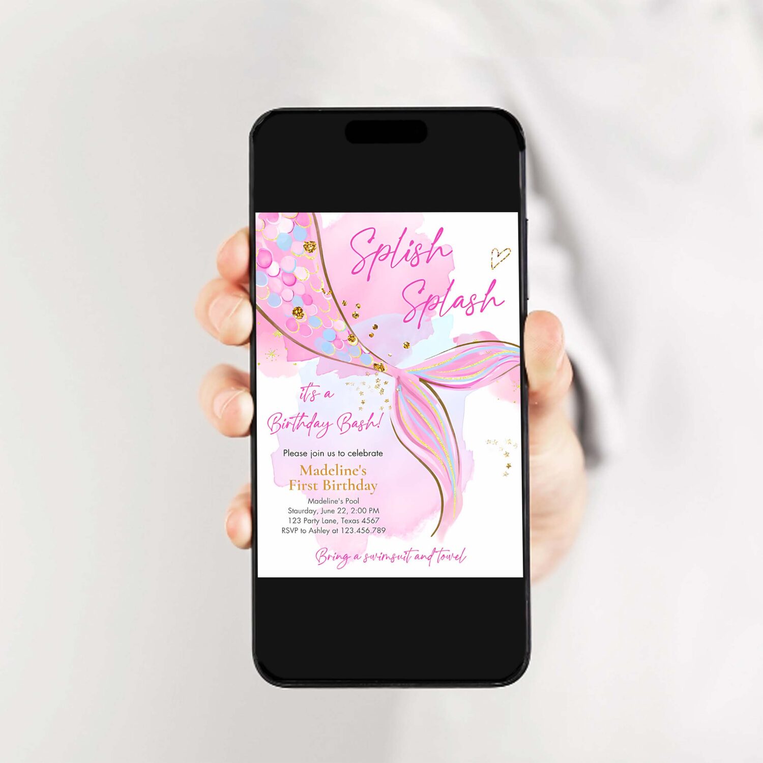 Editable mermaid birthday party invitation girl blush pink gold mermaid birthday under the sea download printable template corjl 0403 2