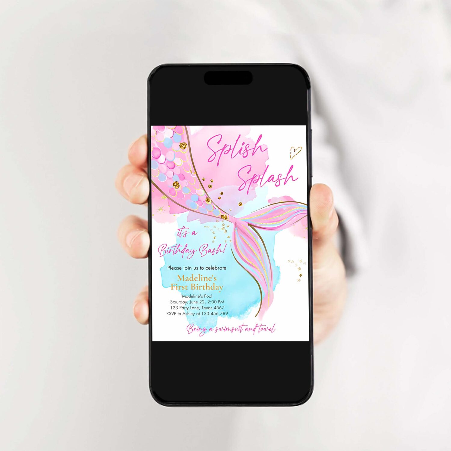 Editable mermaid birthday party invitation girl pink aqua purple gold mermaid birthday under the sea download printable template corjl 0403 2