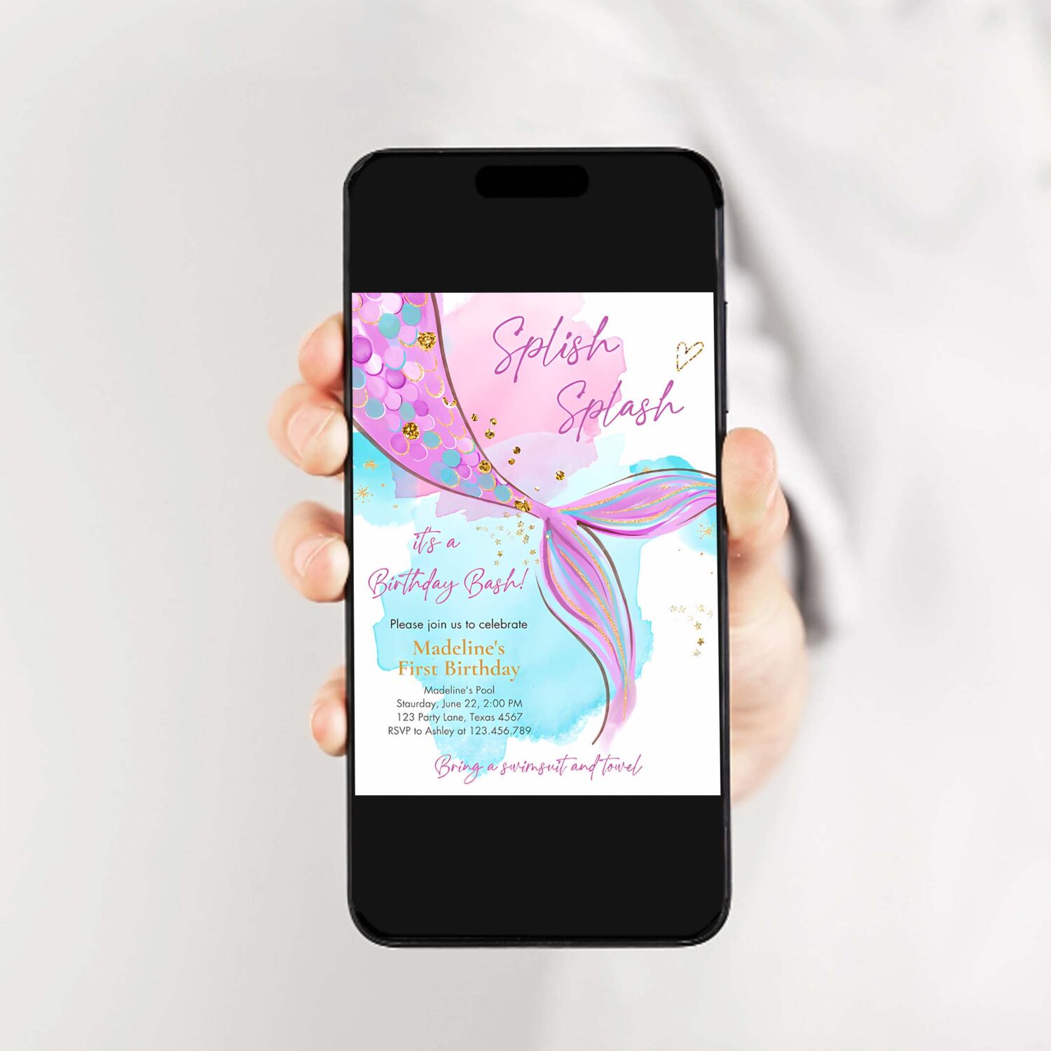 Editable mermaid birthday party invitation girl pink purple gold mermaid birthday under the sea party 2