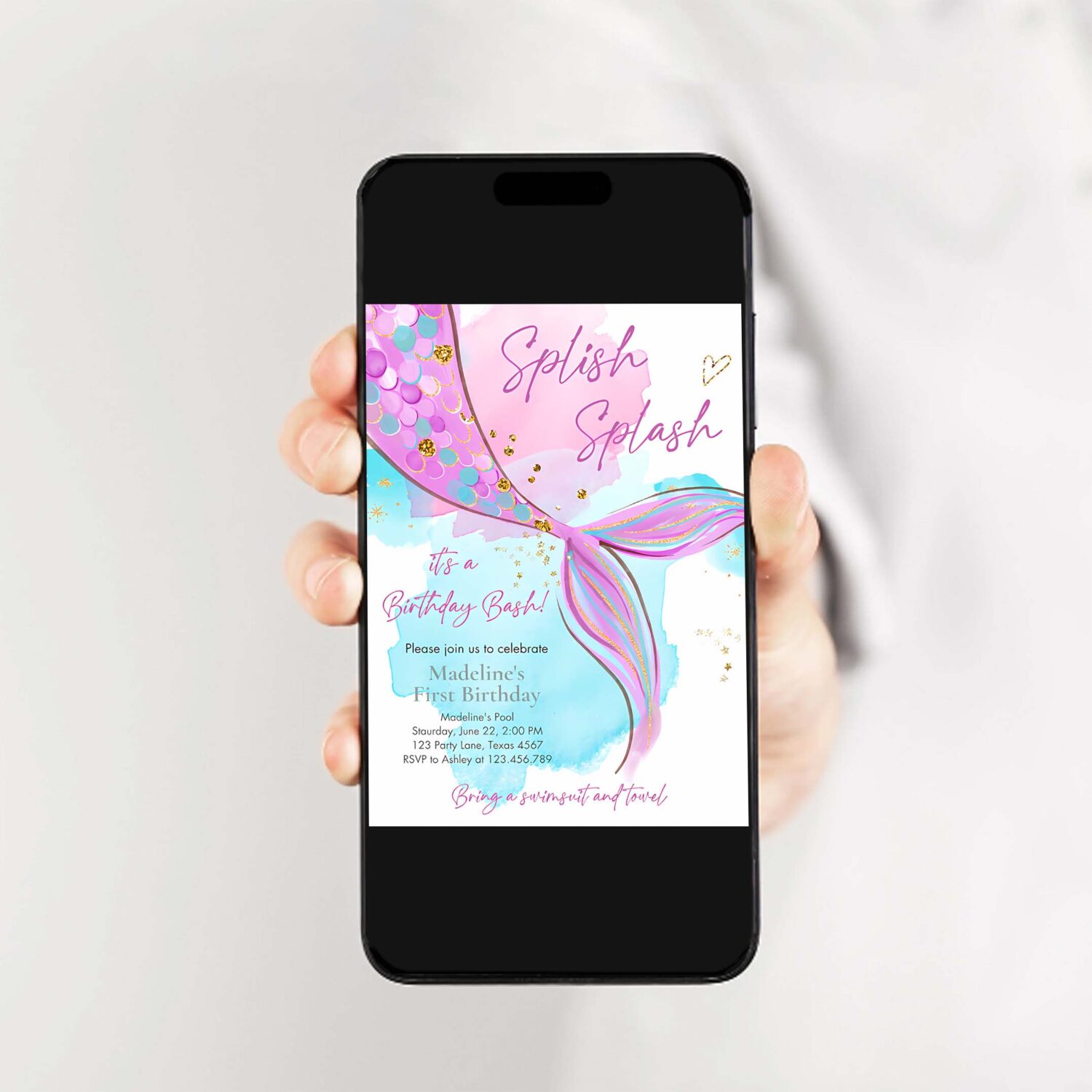 Editable mermaid birthday party invitation girl pink purple silver mermaid birthday under the sea download printable template corjl 0403 2