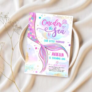 Editable mermaid oneder the sea 1st birthday invitation mermaid 1st birthday party pink gold whimsical mermaid birthday 1