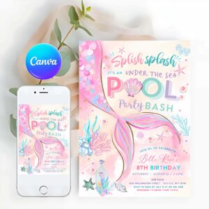 Pool Party Invitation, Mermaid Under the Sea Pool Party Invitation