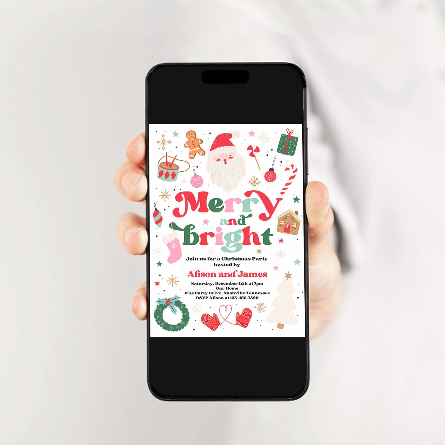 Editable merry and bright christmas party invite merry and bright holiday party invitation santa christmas party instant download hhy 2