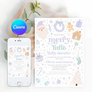 Merry Little Invitation, Merry Little Baby Shower Invitation Santa Christmas Baby Shower Invitation Purple And Blue Christmas Shower