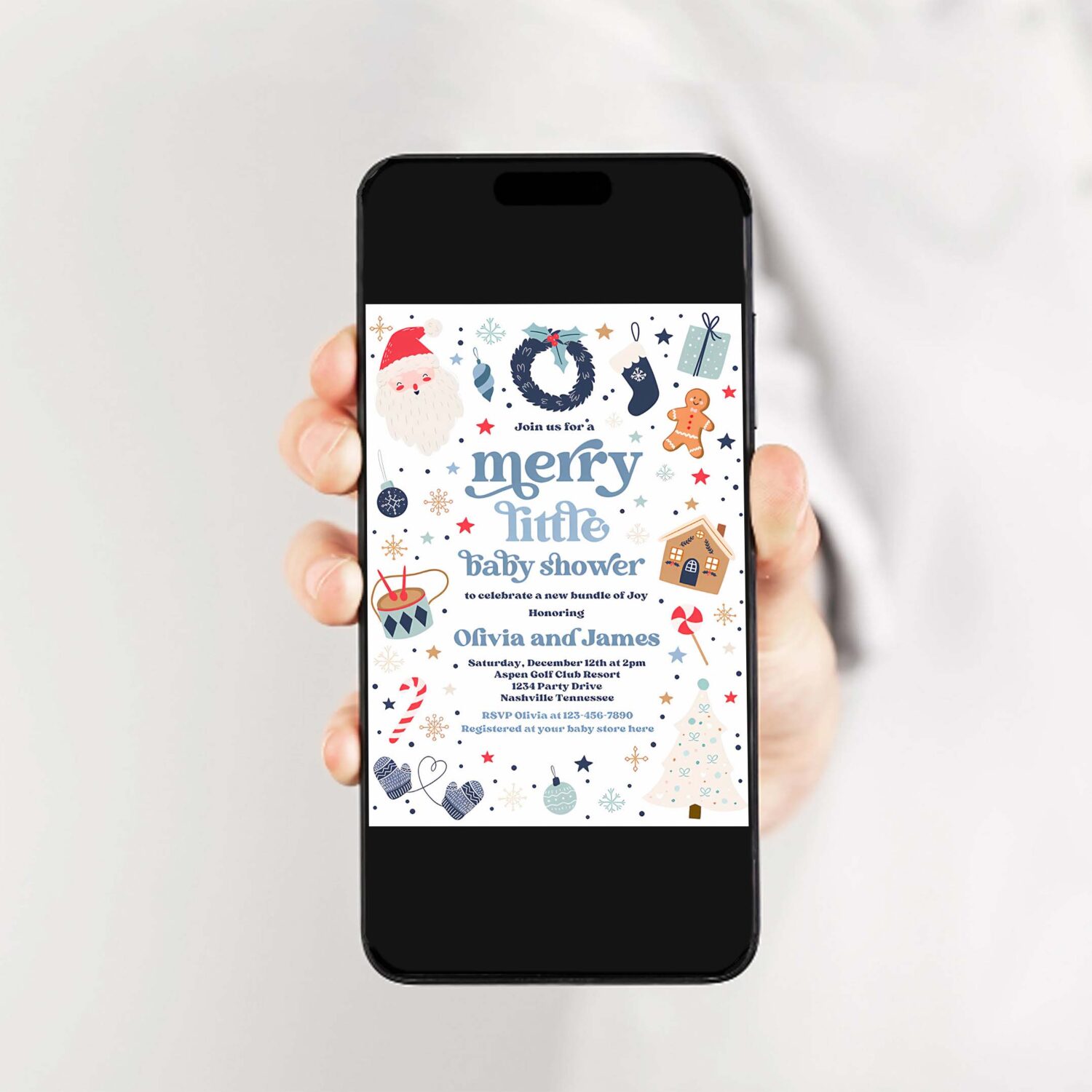 Editable merry little baby shower invitation santa christmas tree baby shower invitation red and blue christmas shower instant download hhu 2