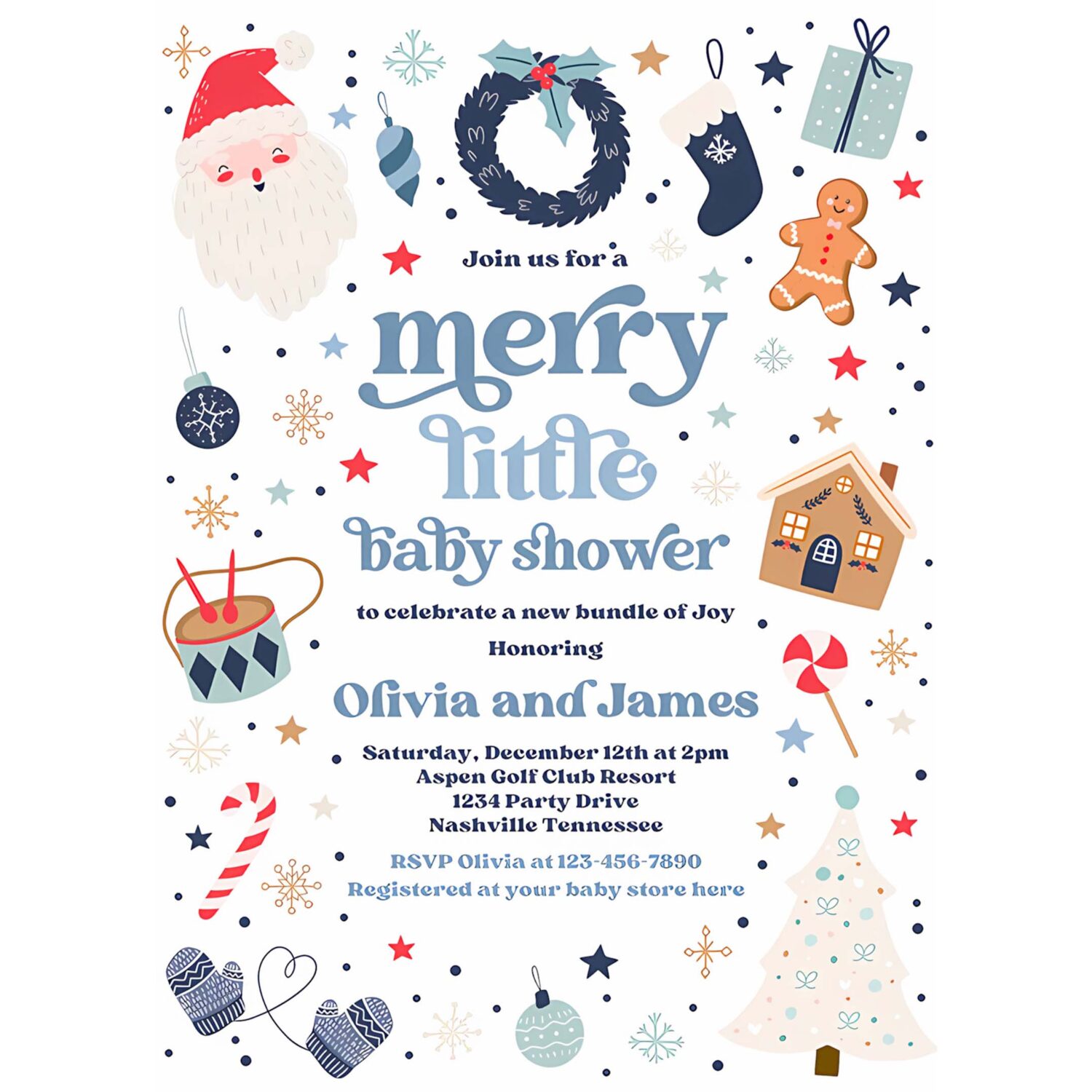 Editable merry little baby shower invitation santa christmas tree baby shower invitation red and blue christmas shower instant download hhu 4