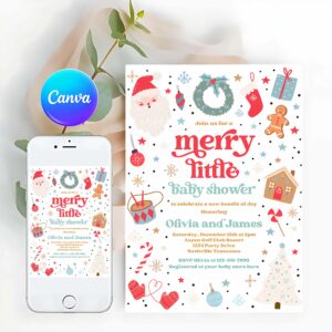 Merry Little Invitation, Merry Little Baby Shower Invitation Santa Christmas Tree Baby Shower Invitation Red And Blue Christmas Shower