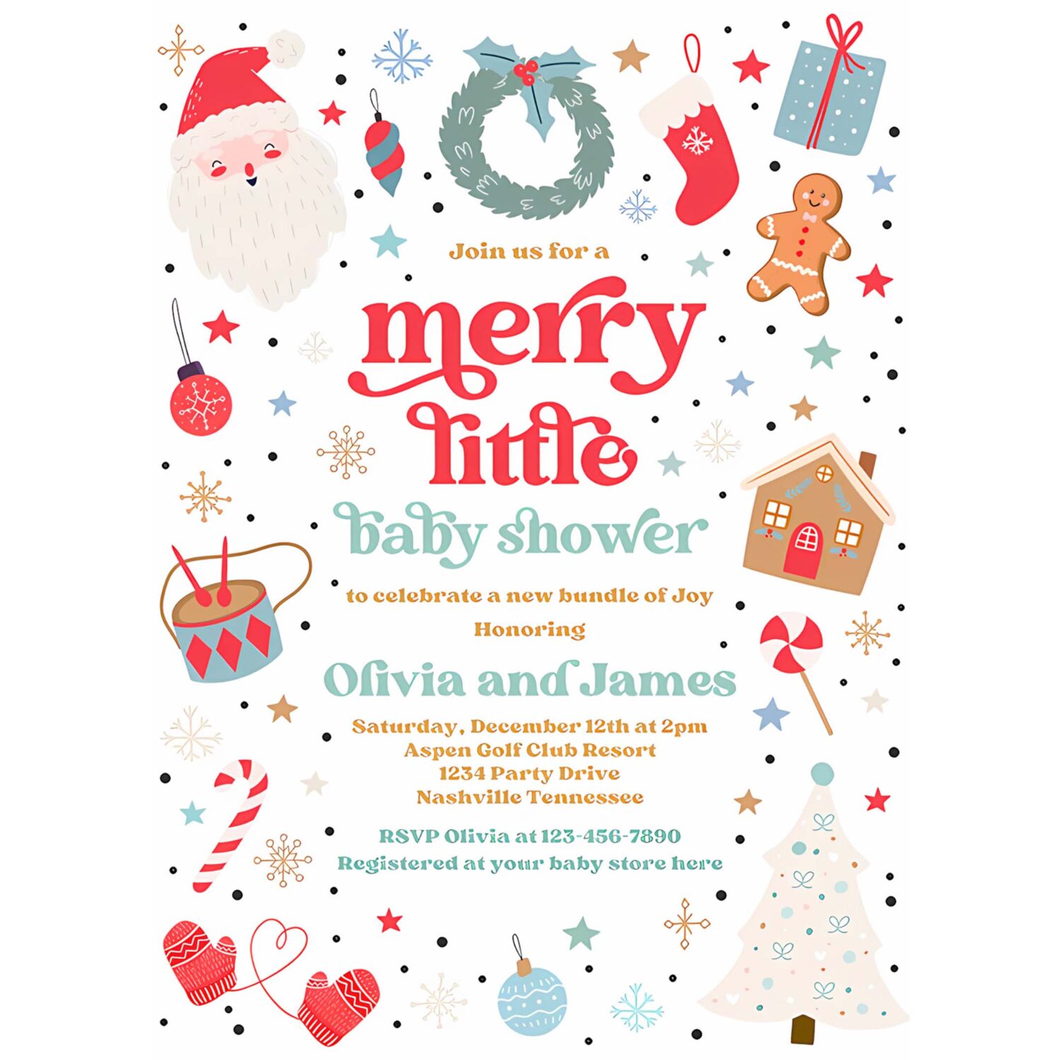 Editable merry little baby shower invitation santa christmas tree baby shower invitation red and blue christmas shower instant download hyt 4