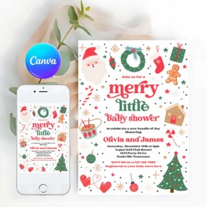 Merry Little Invitation, Merry Little Baby Shower Invitation Santa Christmas Tree Baby Shower Invitation Red And Green Christmas Shower