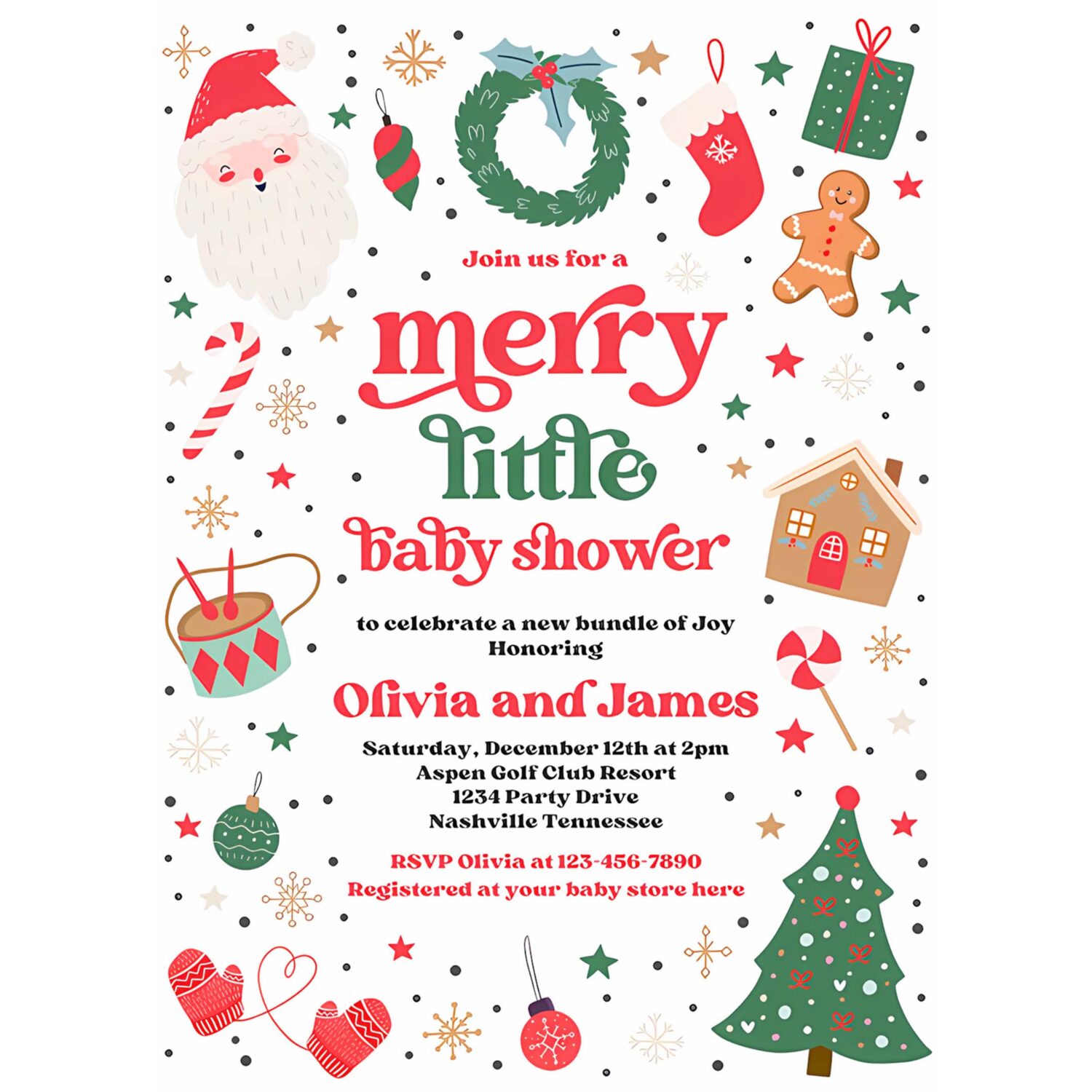 Editable merry little baby shower invitation santa christmas tree baby shower invitation red and green christmas shower instant download 44t 4