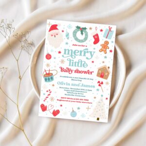 Editable merry little baby shower invite santa christmas tree baby shower invitation red and blue christmas shower instant download hyt 1