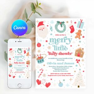 Merry Little Invitation, Merry Little Baby Shower Invite Santa Christmas Tree Baby Shower Invitation Red And Blue Christmas Shower