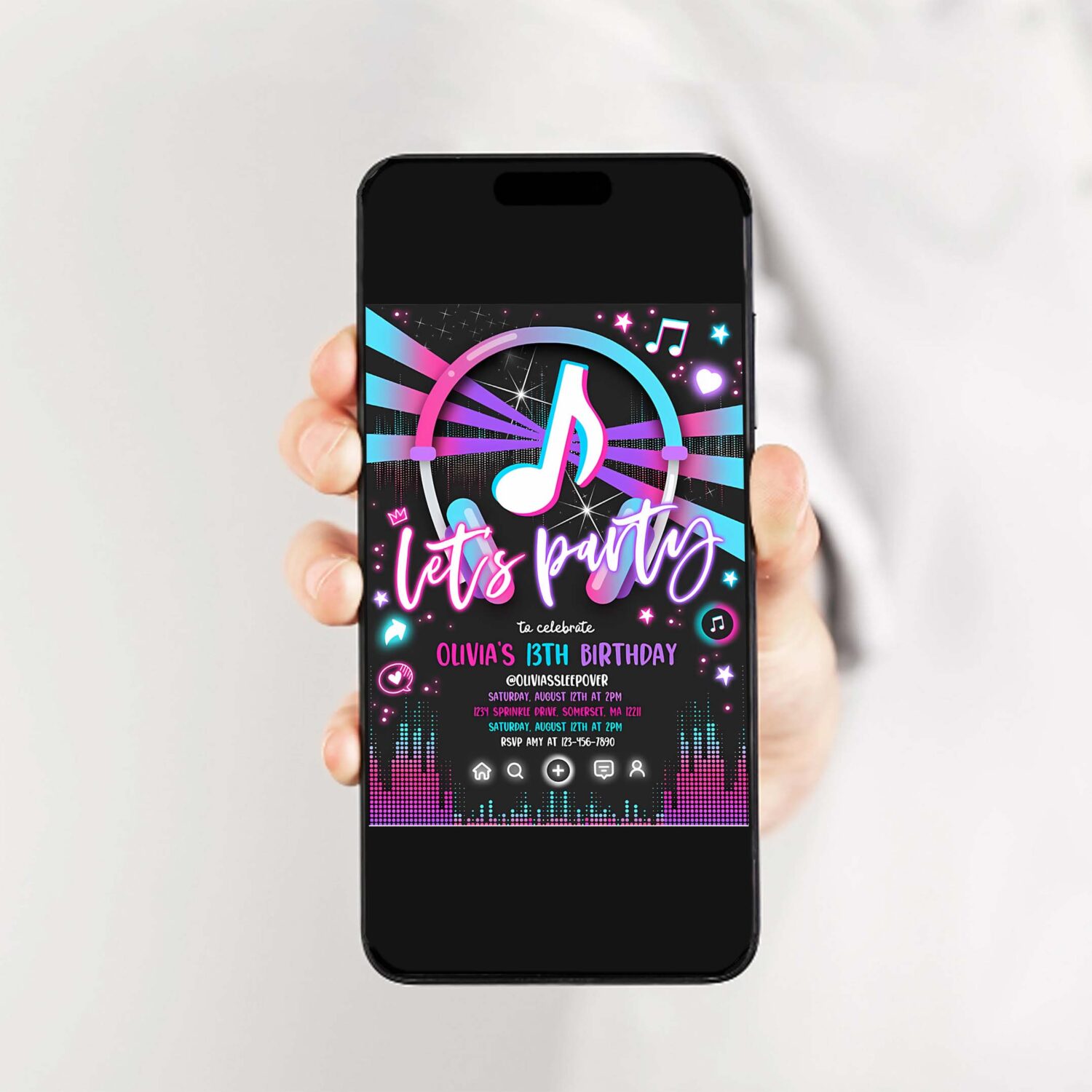 Editable music birthday invitation music app teen tween birthday party invite musical app social media birthday party 2
