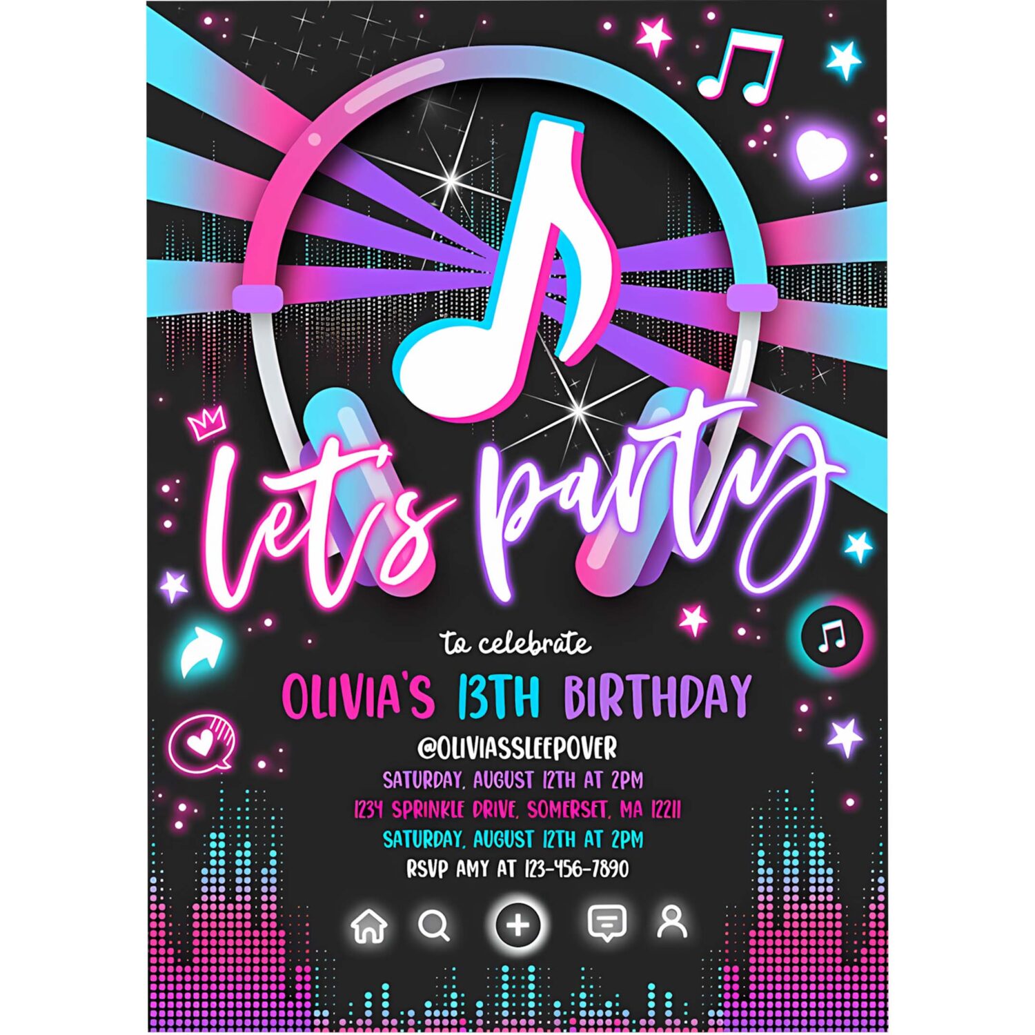 Editable music birthday invitation music app teen tween birthday party invite musical app social media birthday party 4