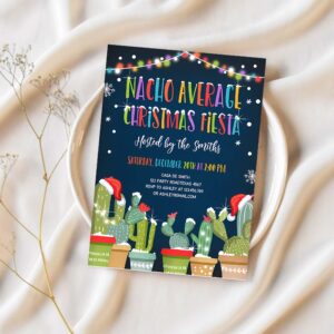 Editable nacho average christmas fiesta invitation cactus mexican holiday feliz navidad invite digital printable corjl template 0273 1