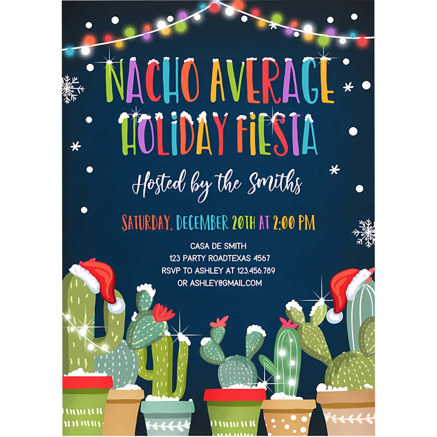 Editable nacho average holiday fiesta invitation christmas cactus mexican holiday feliz navidad invite digital printable corjl template 0273 4