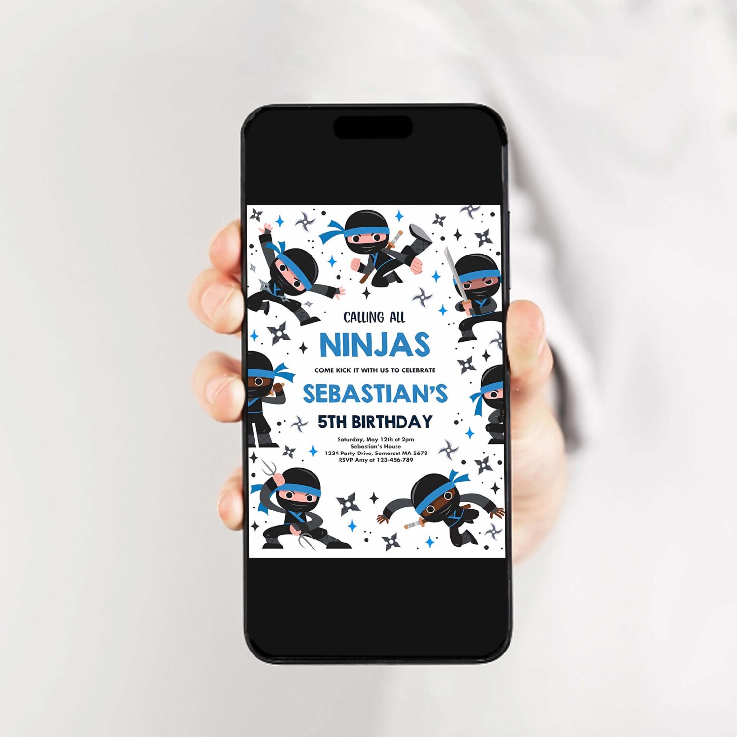 Editable ninja birthday party invitation karate birthday blue invitation warrior birthday party martial arts ninja party 2