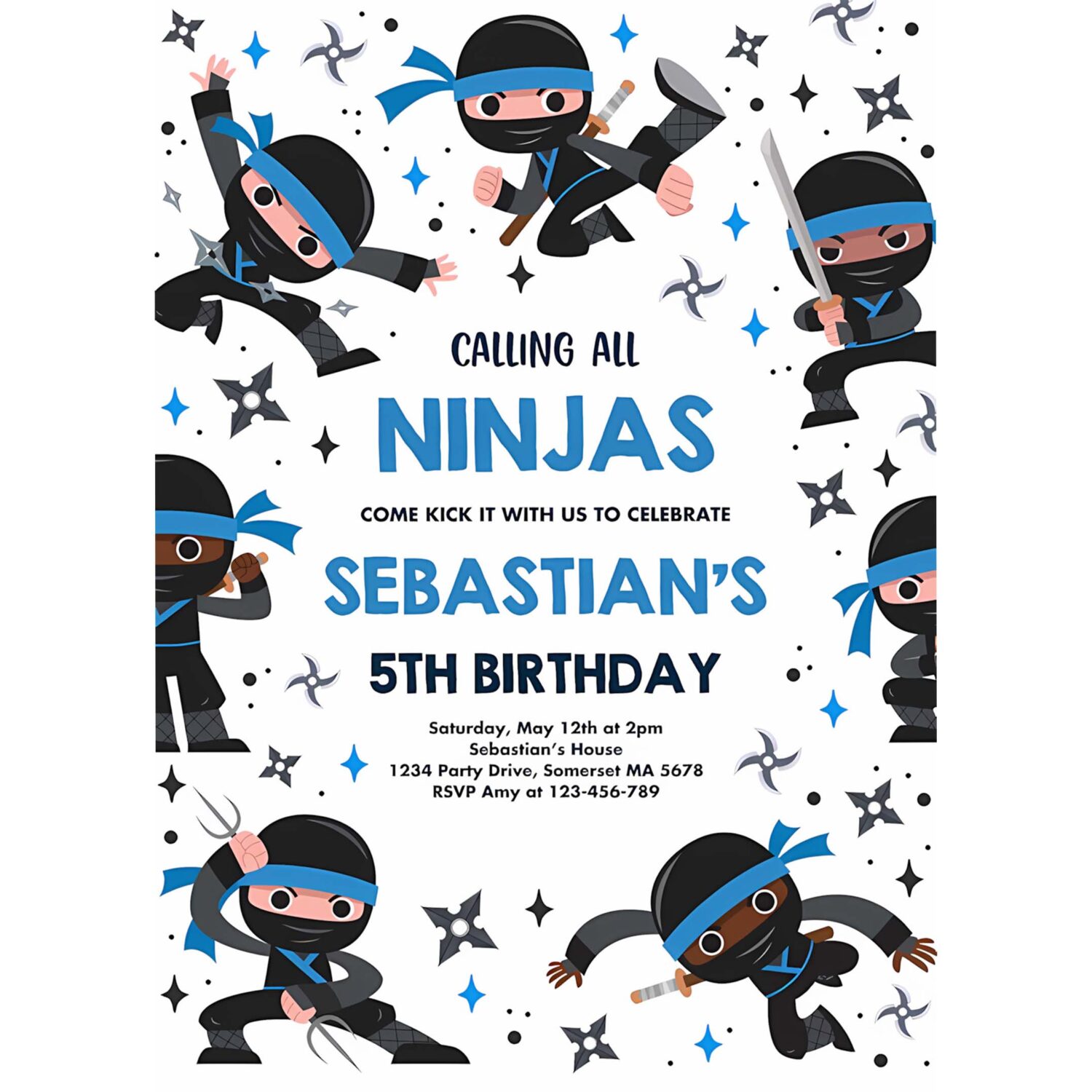 Editable ninja birthday party invitation karate birthday blue invitation warrior birthday party martial arts ninja party 4