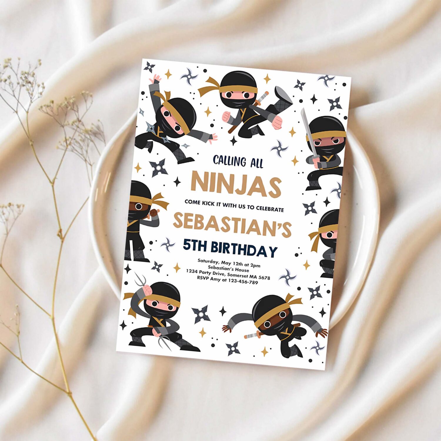 Editable ninja birthday party invitation karate birthday invitation warrior birthday party martial arts ninja party 1