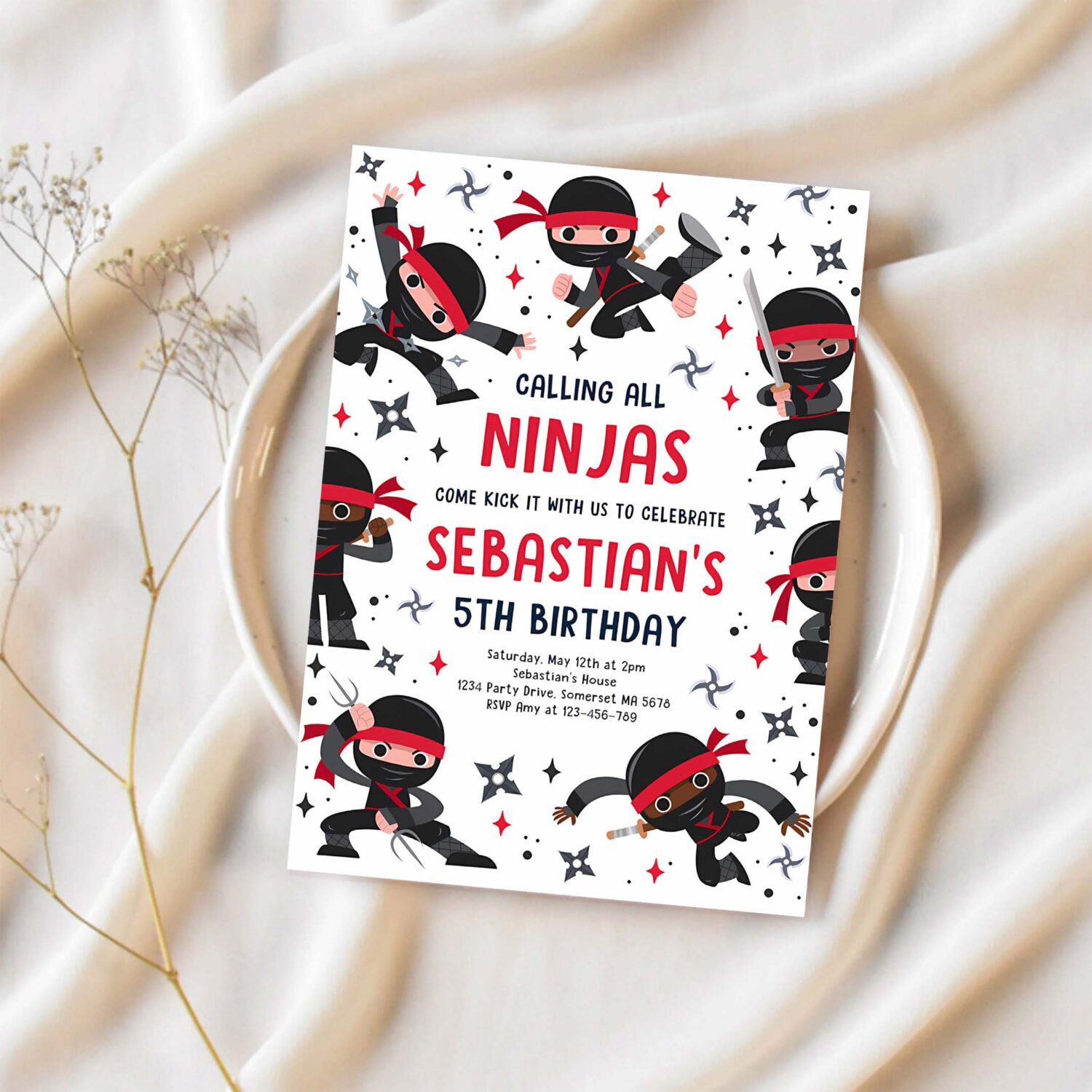 Editable ninja birthday party invitation karate birthday invitation warrior birthday party martial arts ninja party instant download cr4 1