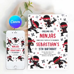 Ninja Invitation, Karate Birthday Invitation, Warrior Birthday Party, Martial Arts Ninja Party Invitation