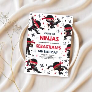 Editable ninja birthday party invitation karate birthday invitation warrior birthday party martial arts ninja red party 1