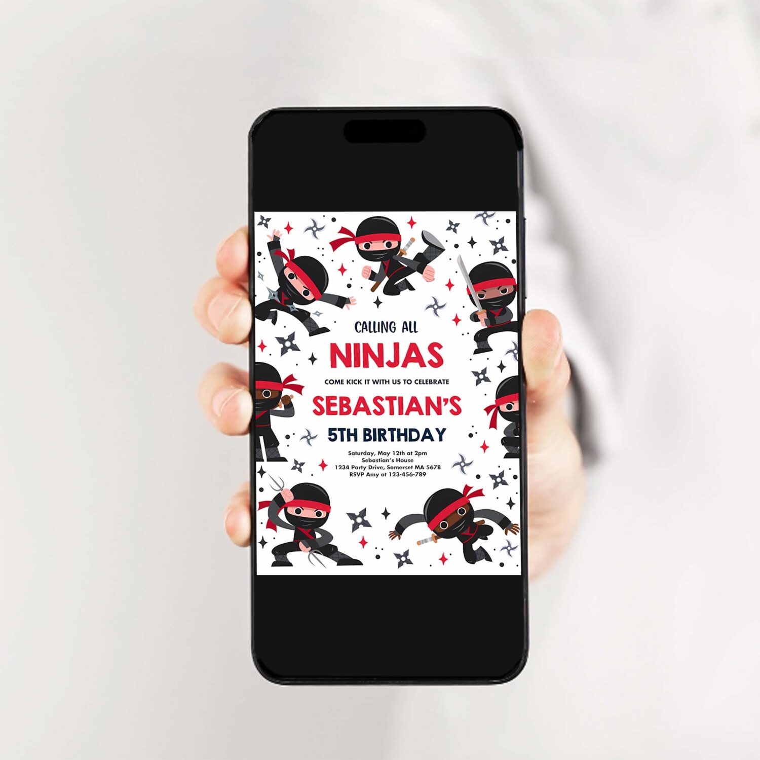 Editable ninja birthday party invitation karate birthday invitation warrior birthday party martial arts ninja red party 2