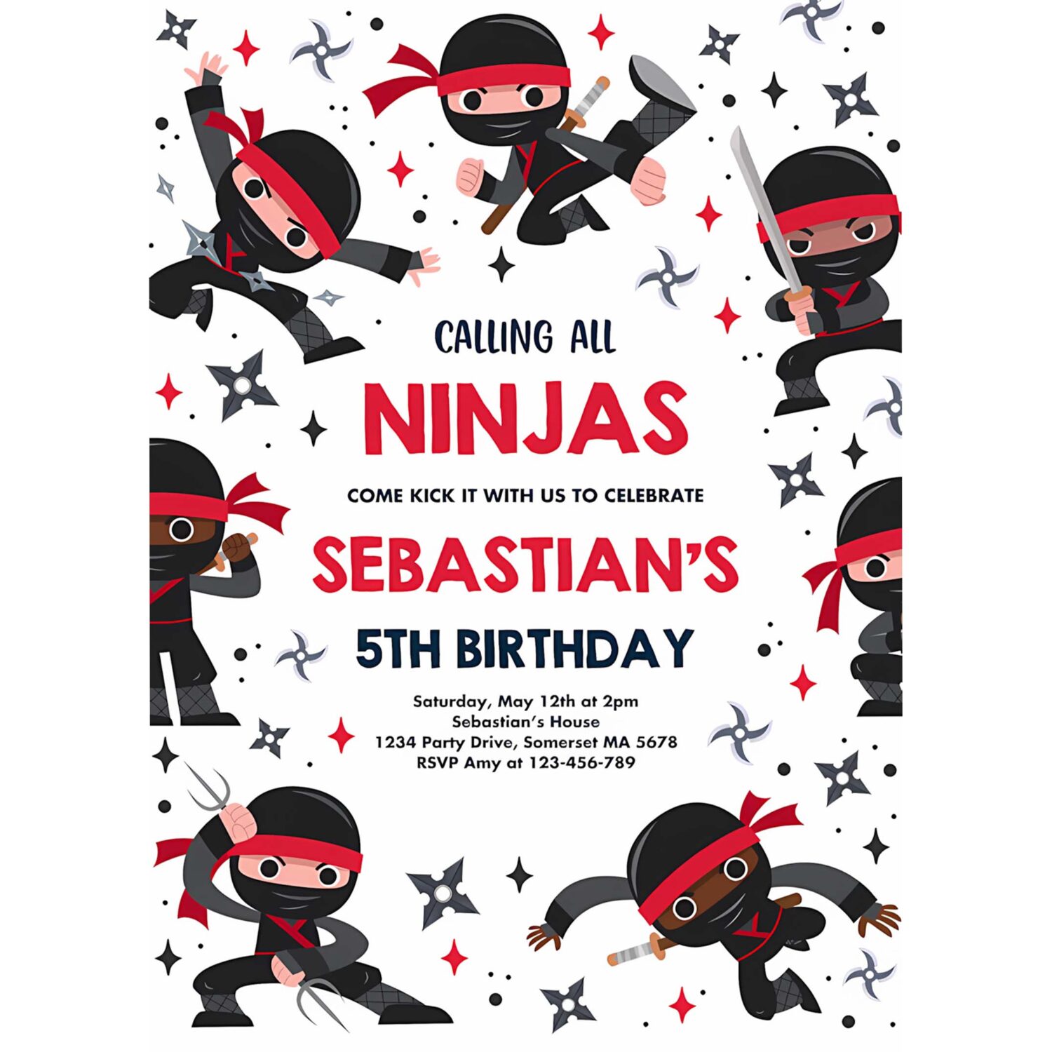 Editable ninja birthday party invitation karate birthday invitation warrior birthday party martial arts ninja red party 4