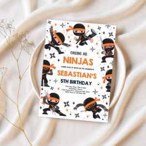 Editable ninja birthday party invitation karate birthday orange invitation warrior birthday party martial arts ninja party 1