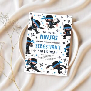 Editable ninja birthday party invitation karate blue birthday invitation warrior birthday party martial arts ninja party instant download cr4 1
