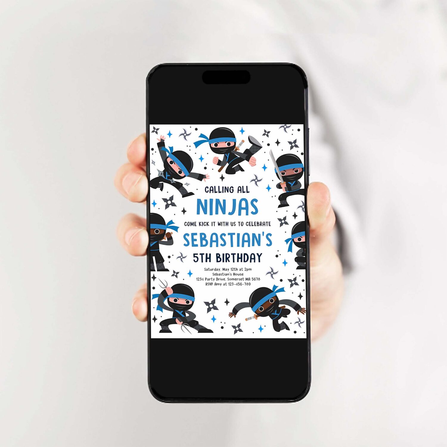 Editable ninja birthday party invitation karate blue birthday invitation warrior birthday party martial arts ninja party instant download cr4 2