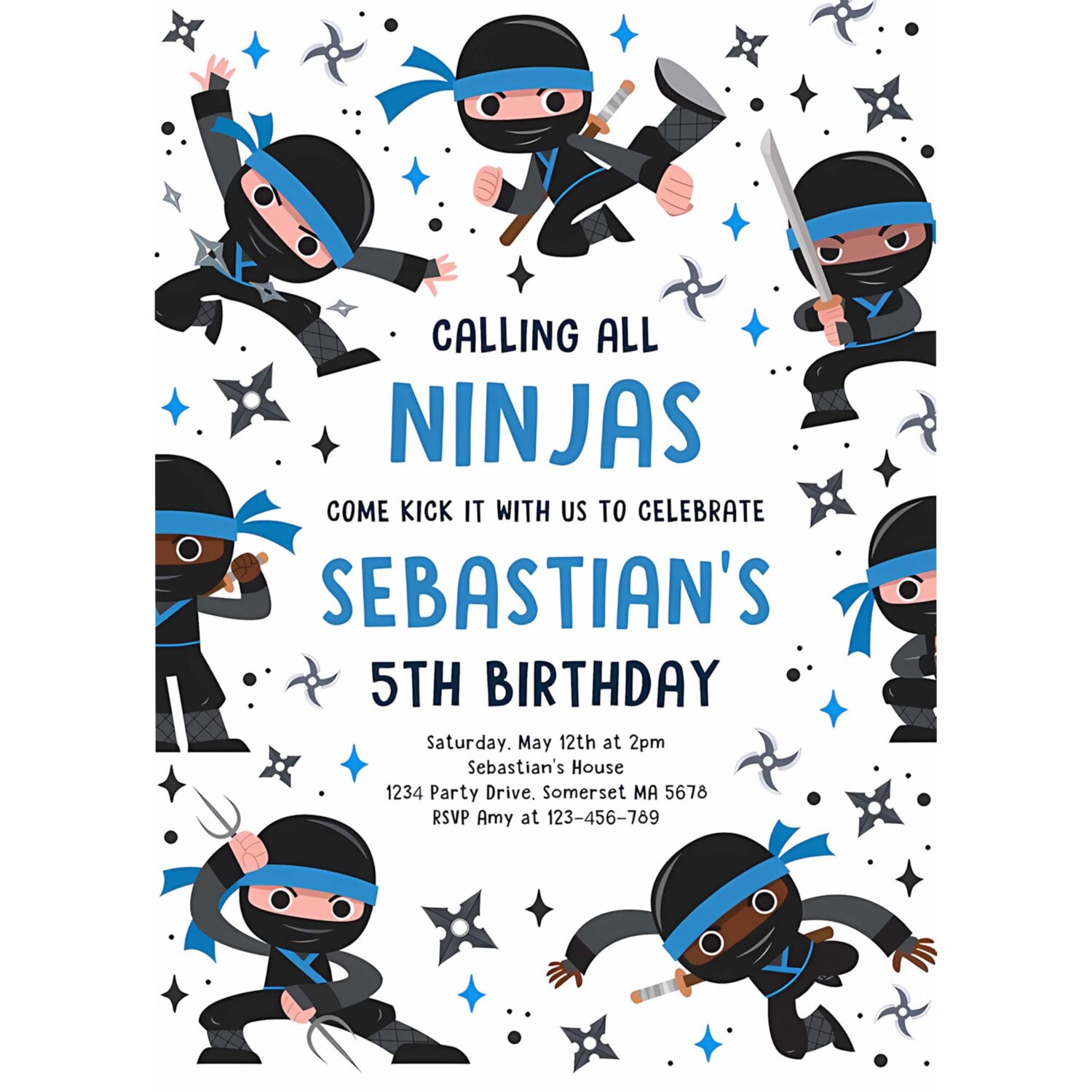 Editable ninja birthday party invitation karate blue birthday invitation warrior birthday party martial arts ninja party instant download cr4 4
