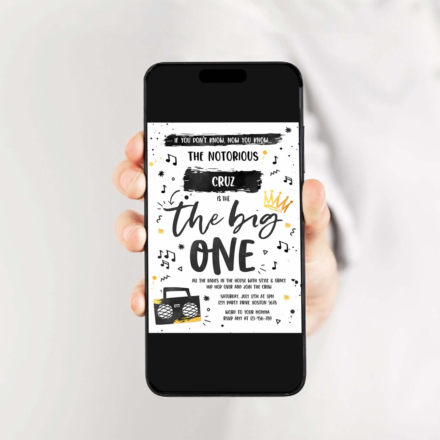 Editable notorious one birthday invitation hip hop the big one birthday invitation 90s hip hop 1st birthday party 2