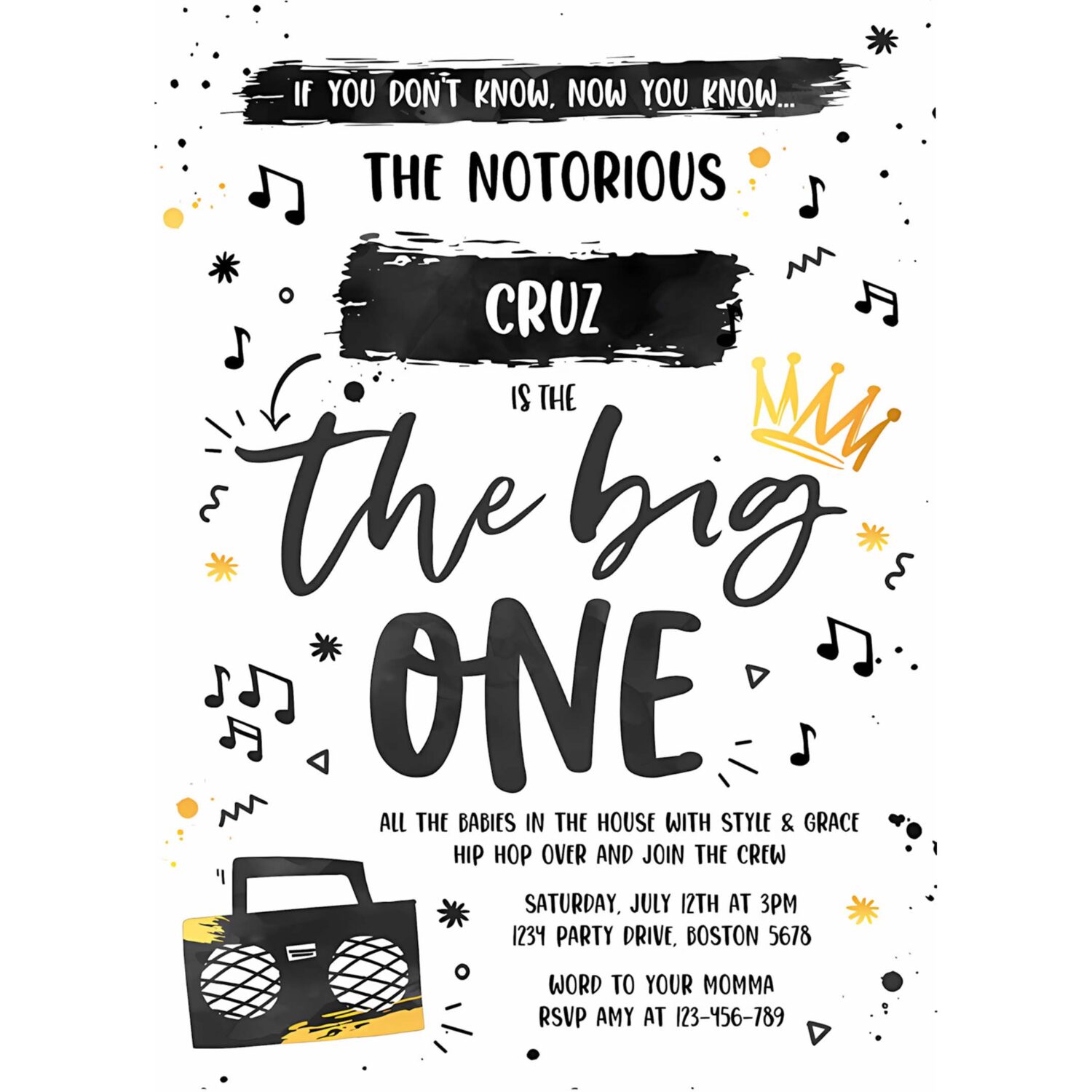 Editable notorious one birthday invitation hip hop the big one birthday invitation 90s hip hop 1st birthday party 4