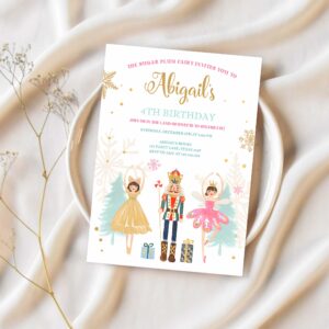 Editable nutcracker birthday invitation ballet christmas birthday invite pink girl sugar plum fairy download printable template corjl 0352 1