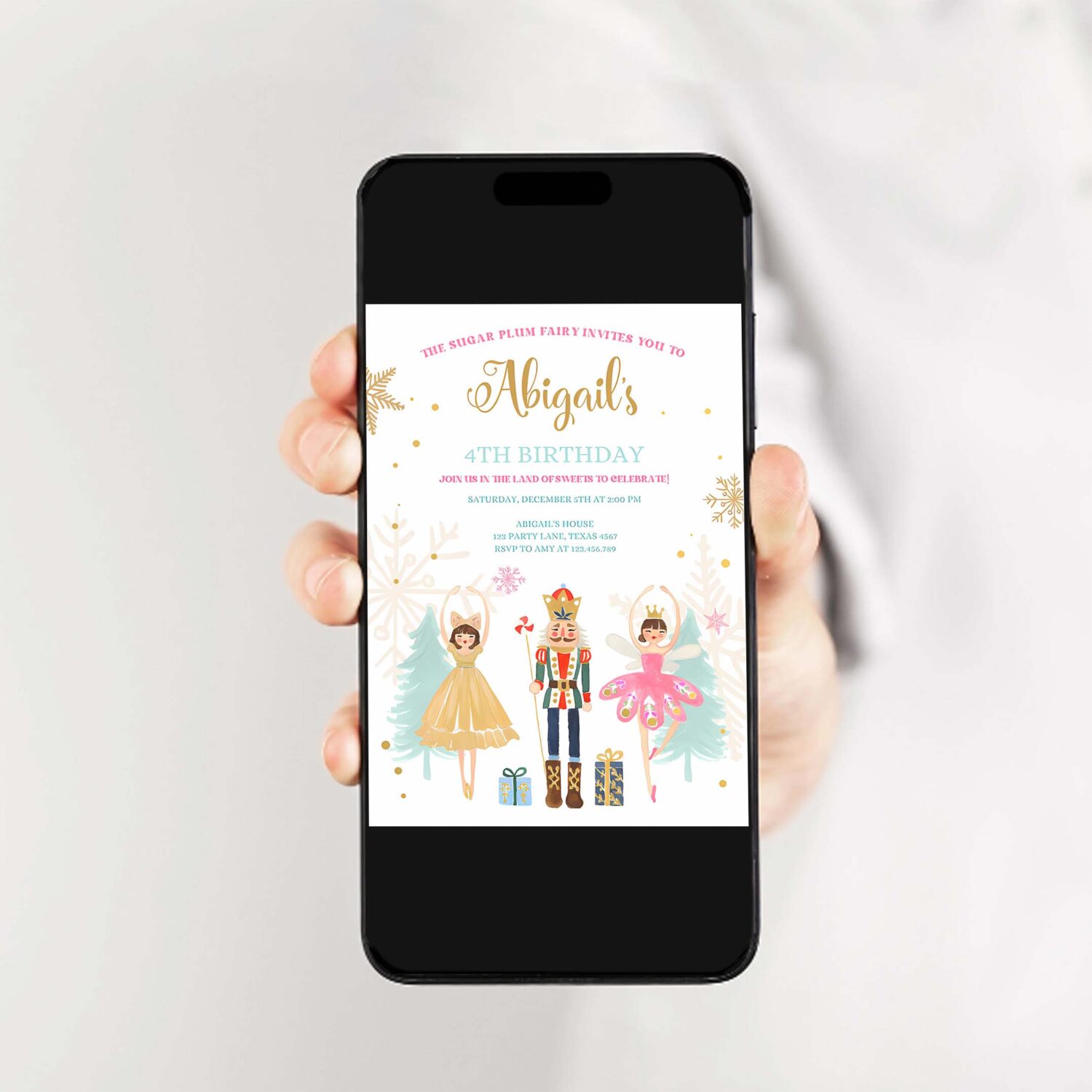 Editable nutcracker birthday invitation ballet christmas birthday invite pink girl sugar plum fairy download printable template corjl 0352 2