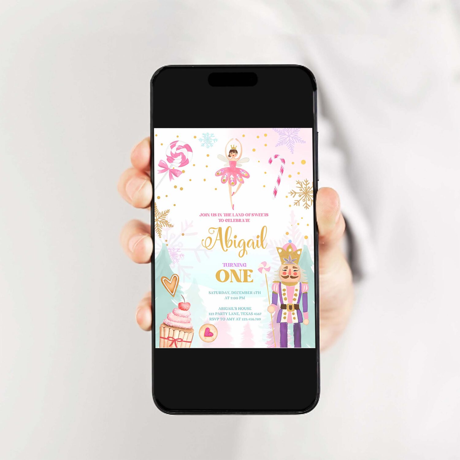 Editable nutcracker birthday invitation girl land of sweets invite winter pink girl sugar plum fairy download printable template corjl 0352 2