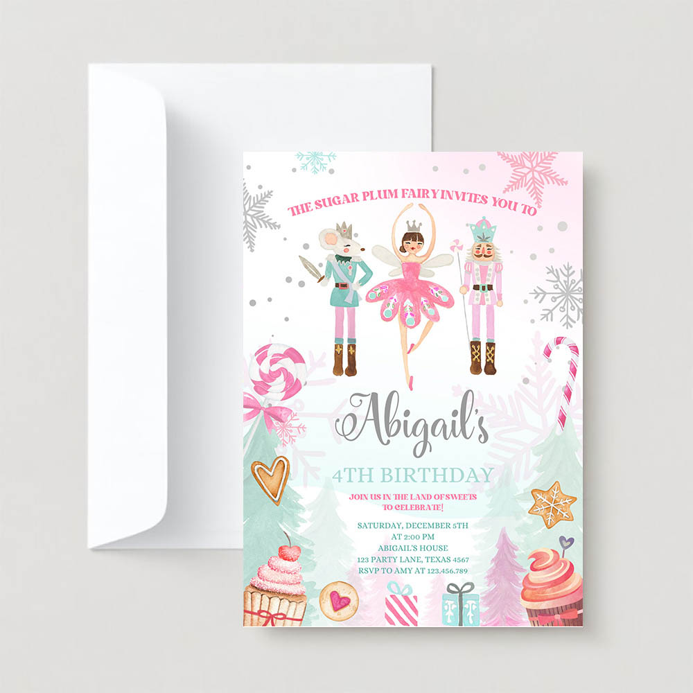 Editable Nutcracker Birthday Invite Girl Land of Sweets Invite Winter Pink Girl Sugar Plum Fairy Download Printable Template Corjl 0352