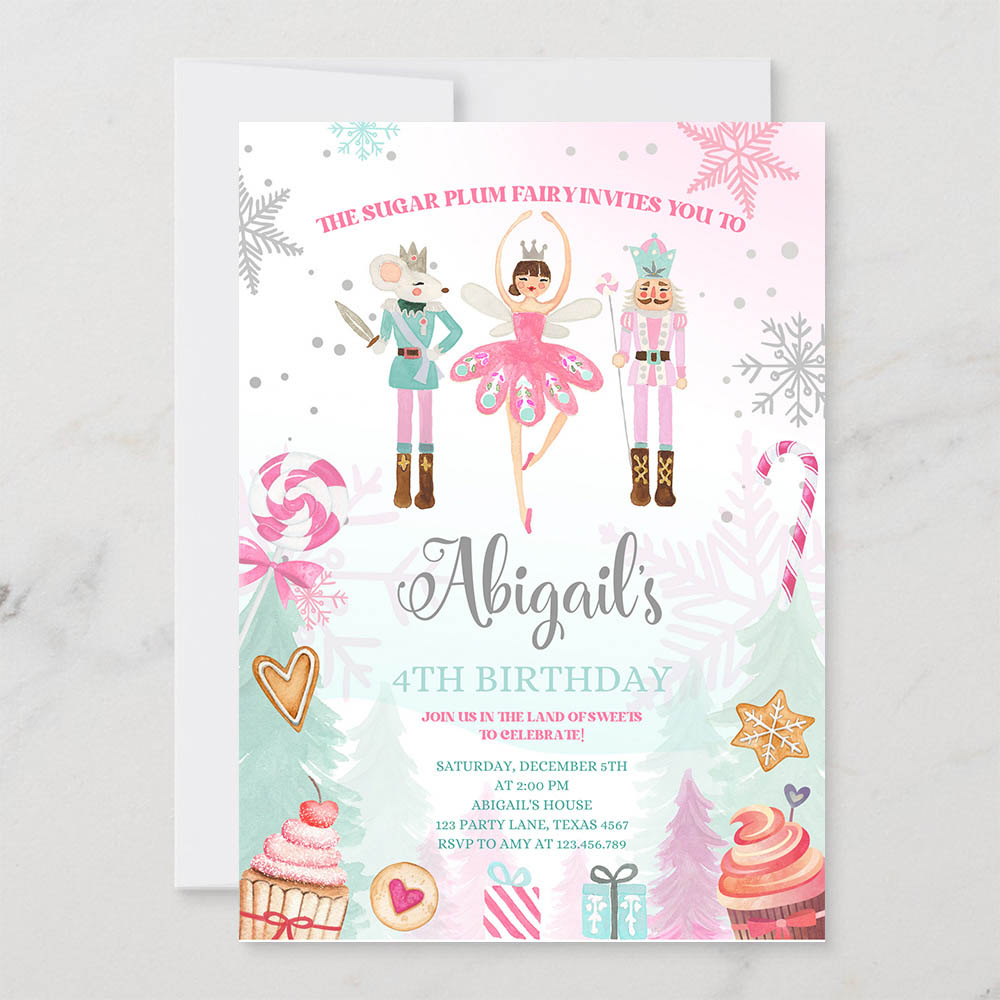 Editable Nutcracker Birthday Invite Girl Land of Sweets Invite Winter Pink Girl Sugar Plum Fairy Download Printable Template Corjl 0352