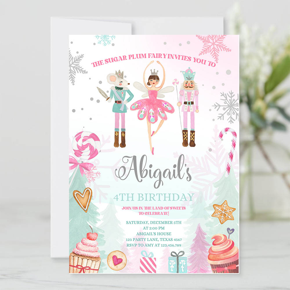 Editable Nutcracker Birthday Invite Girl Land of Sweets Invite Winter Pink Girl Sugar Plum Fairy Download Printable Template Corjl 0352