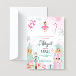 Editable nutcracker birthday party girl land of sweets invite winter pink girl sugar plum fairy download printable template corjl 0352 2